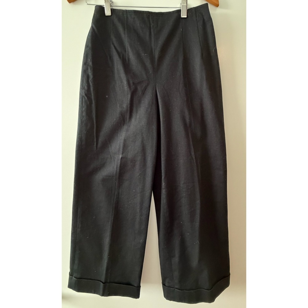Club Monaco Womens Black Wide Leg Cropped Cuffed Trousers Pants Size 0